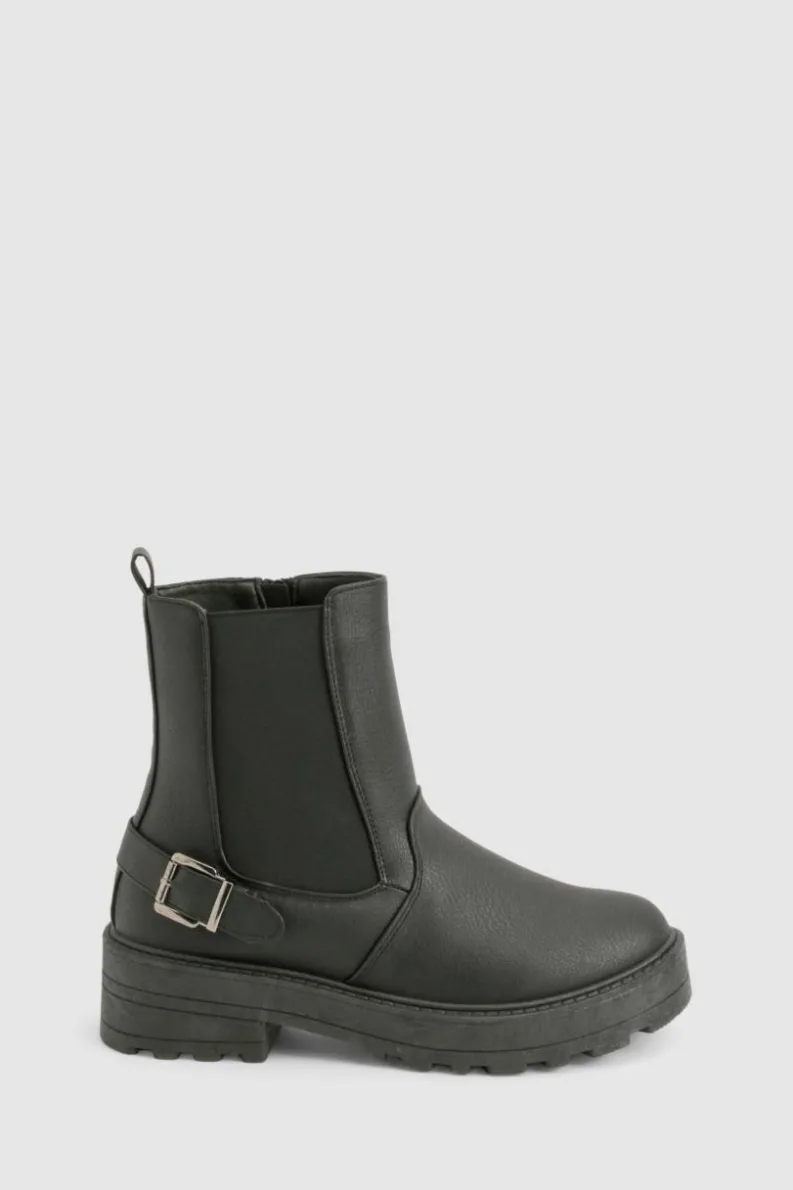 Chunky Boots|Ankle Boots*boohoo Chunky Buckle Detail Chelsea Boots black