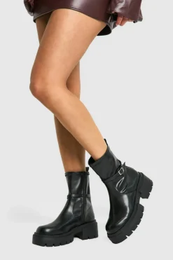 Chunky Boots|All Boots*boohoo Chunky Buckle Detail Chelsea Boots black