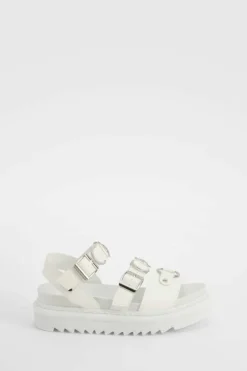 Sandals*boohoo Chunky Buckle Double Strap Flatform Dad Sandal white