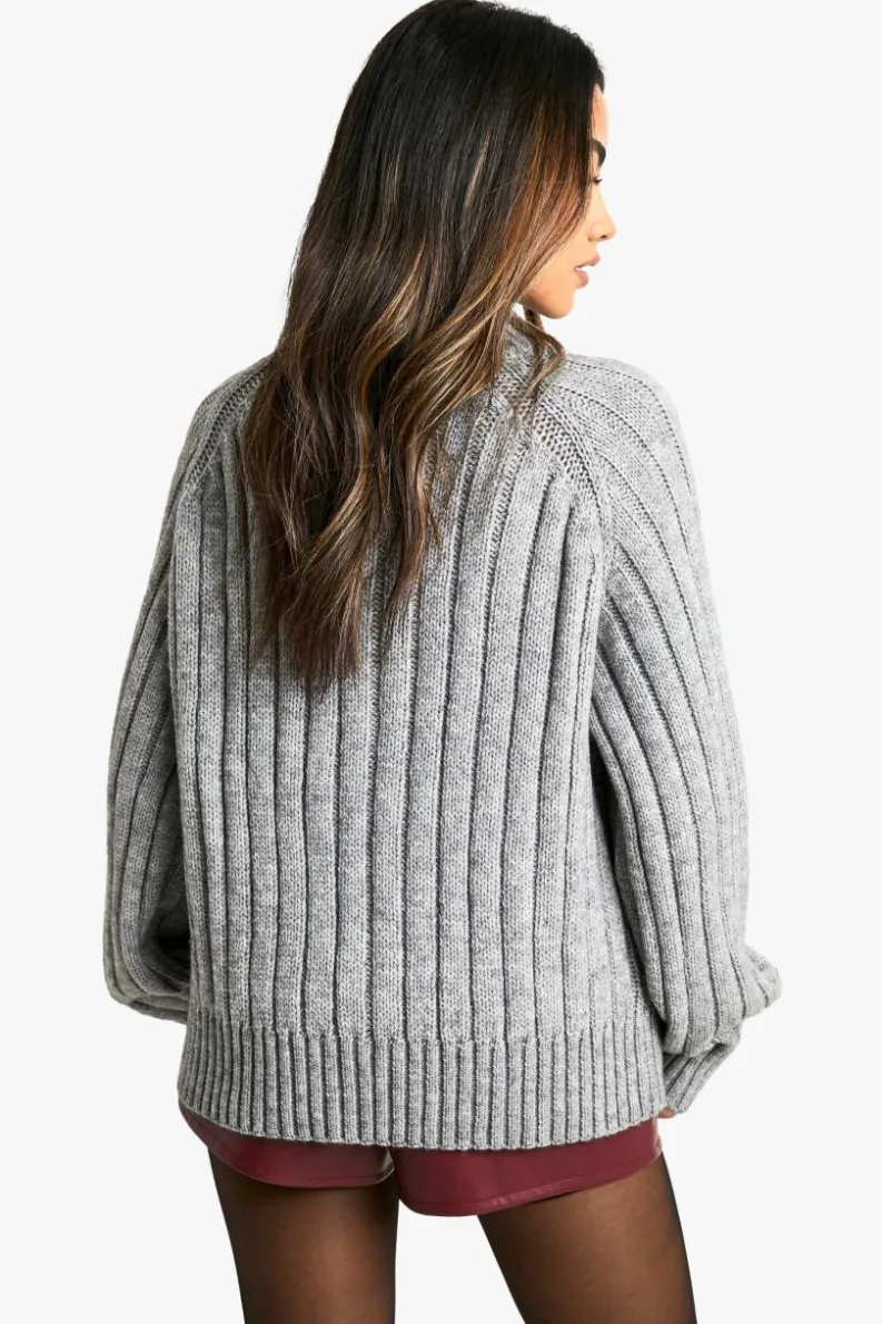 Jumpers|Jumpers & Cardigans*boohoo Chunky Cable Detail Knitted Balloon Sleeve Jumper grey marl