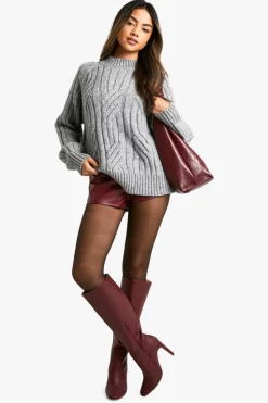 Jumpers|Jumpers & Cardigans*boohoo Chunky Cable Detail Knitted Balloon Sleeve Jumper grey marl