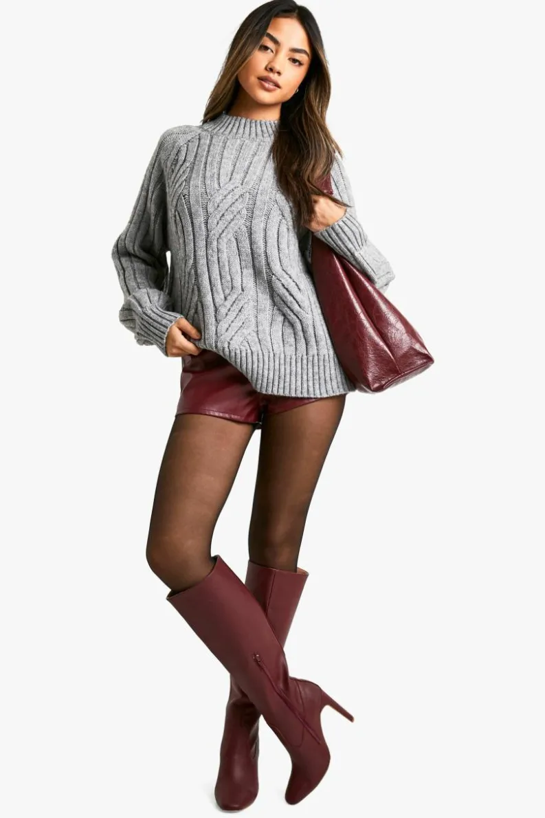 Jumpers|Jumpers & Cardigans*boohoo Chunky Cable Detail Knitted Balloon Sleeve Jumper grey marl