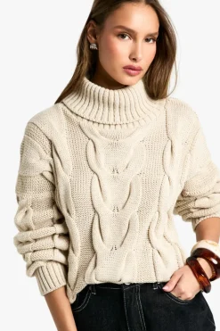 Oversized Jumpers|Jumpers*boohoo Chunky Cable Knitted Roll Neck Oversized Jumper stone