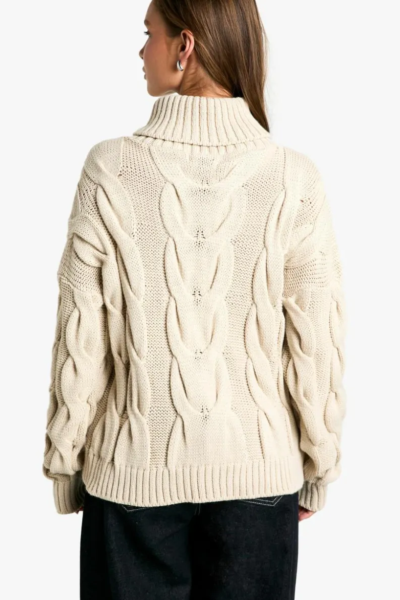 Oversized Jumpers|Jumpers*boohoo Chunky Cable Knitted Roll Neck Oversized Jumper stone
