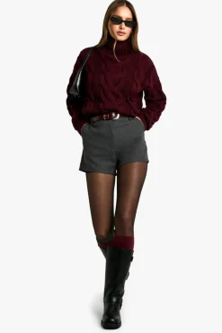 Oversized Jumpers|Jumpers*boohoo Chunky Cable Knitted Roll Neck Oversized Jumper plum