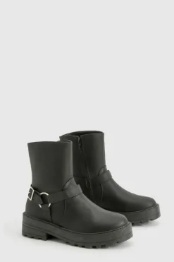 Calf High Boots|Chunky Boots*boohoo Chunky Calf High Biker Boots black
