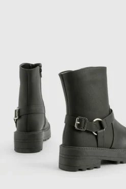 Calf High Boots|Chunky Boots*boohoo Chunky Calf High Biker Boots black