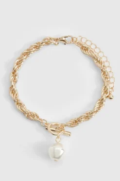 Bracelets*boohoo Chunky Chain Pearl Detail Bracelet gold