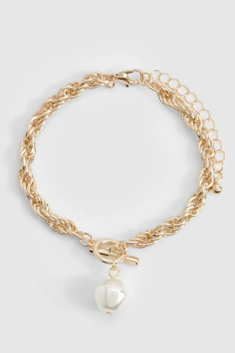 Bracelets*boohoo Chunky Chain Pearl Detail Bracelet gold