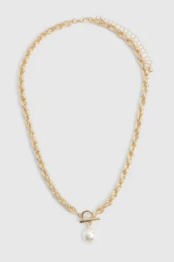 Necklaces*boohoo Chunky Chain Pearl Detail Necklace gold