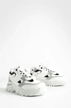 Trainers*boohoo Chunky Cleated Sole Contrast Detail Trainers black