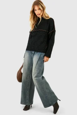 Oversized Jumpers*boohoo Chunky Contrast Stitch Jumper black