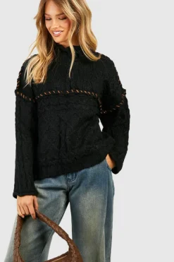 Oversized Jumpers*boohoo Chunky Contrast Stitch Jumper black