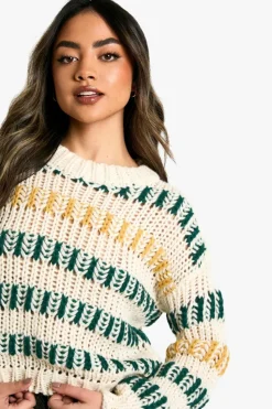 Jumpers*boohoo Chunky Contrast Stripe Knitted Jumper cream