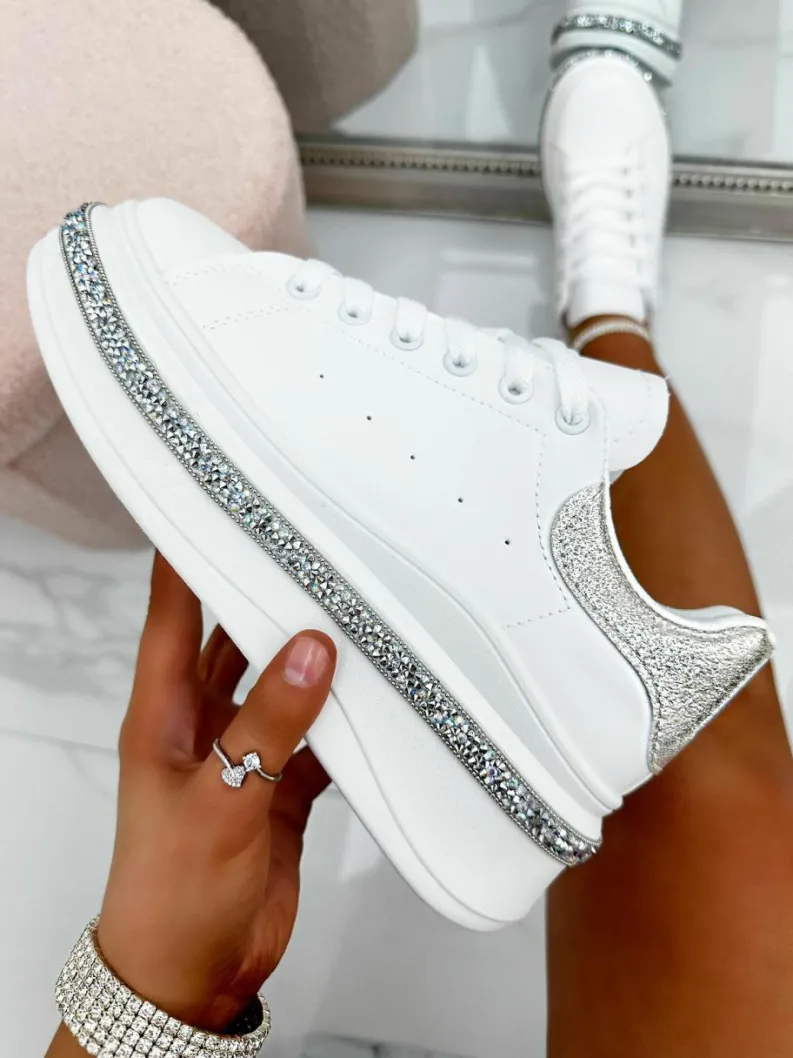 Trainers*Love Lemonade Chunky Crystal Trim Trainers White