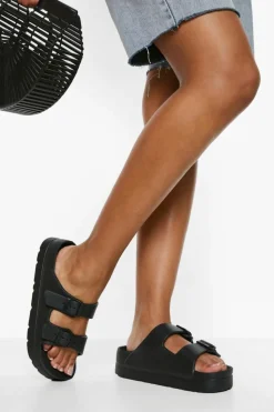 Flats|Sandals*boohoo Chunky Double Buckle Slider black
