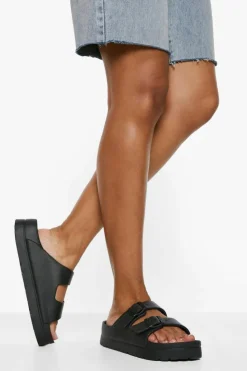 Flats|Sandals*boohoo Chunky Double Buckle Slider black