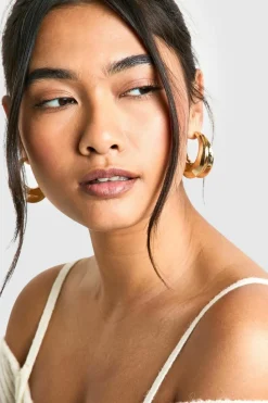 Statement Earrings|Earrings*boohoo Chunky Double Layered Hoop Earrings gold