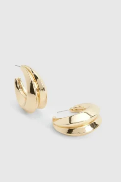 Statement Earrings|Earrings*boohoo Chunky Double Layered Hoop Earrings gold