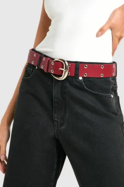 Belts*boohoo Chunky Eyelet Detail Red Belt cherry