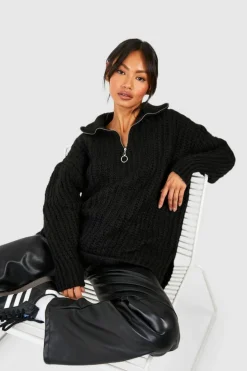 Oversized Jumpers*boohoo Chunky Half Zip Jumper black