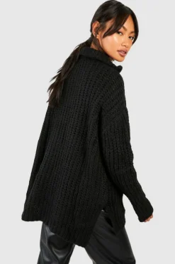 Oversized Jumpers*boohoo Chunky Half Zip Jumper black