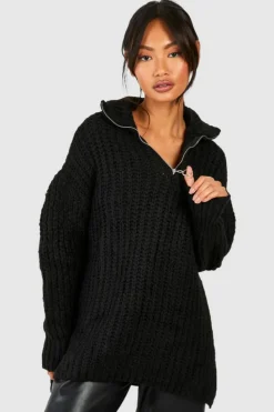 Oversized Jumpers*boohoo Chunky Half Zip Jumper black