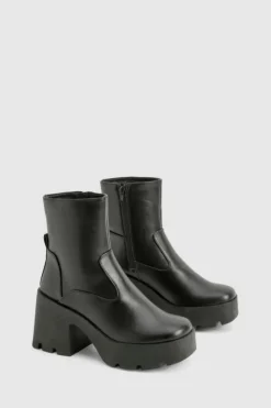 Chunky Boots|Heeled Boots*boohoo Chunky Heeled Sock Ankle Boots black