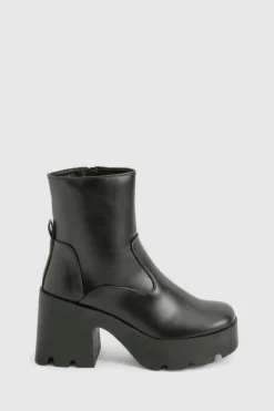 Chunky Boots|Heeled Boots*boohoo Chunky Heeled Sock Ankle Boots black