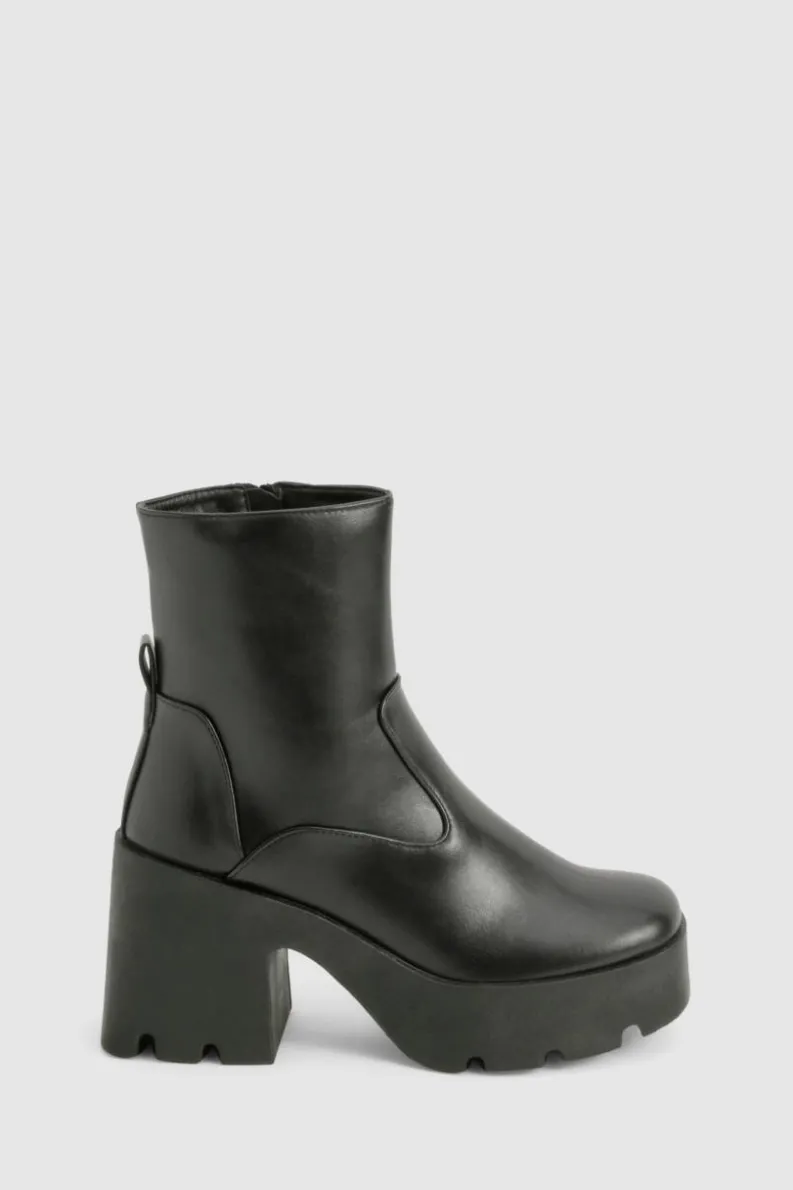 Chunky Boots|Heeled Boots*boohoo Chunky Heeled Sock Ankle Boots black