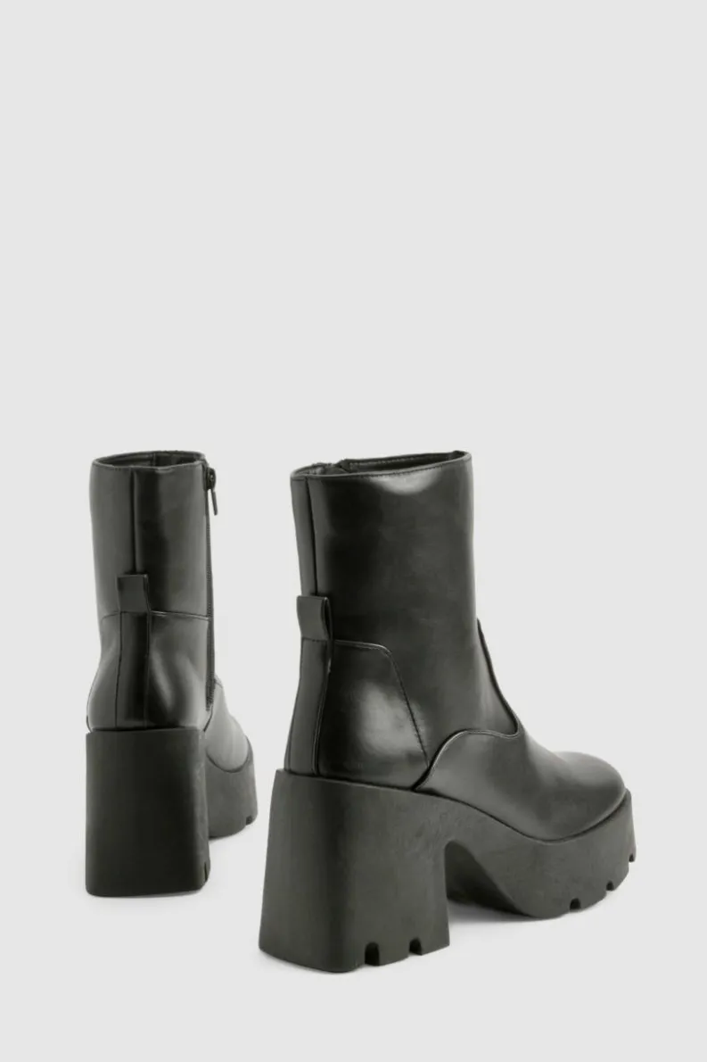 Chunky Boots|Heeled Boots*boohoo Chunky Heeled Sock Ankle Boots black