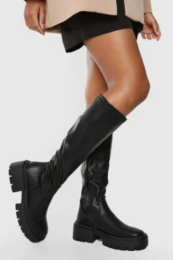 Over The Knee Boots|Knee High Boots*boohoo Chunky Knee High Boots black