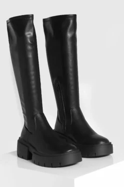Over The Knee Boots|Knee High Boots*boohoo Chunky Knee High Boots black