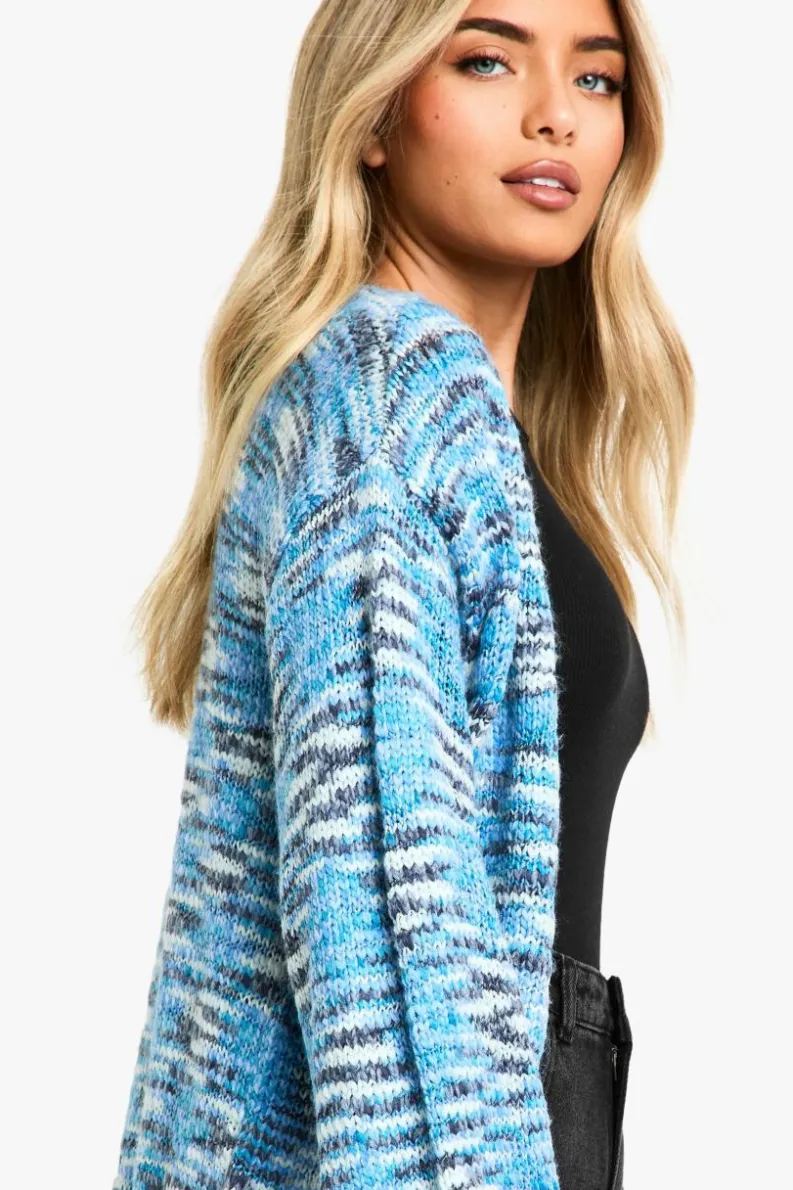 Cardigans|Knitwear*boohoo Chunky Knit Marl Boxy Oversized Cardigan blue