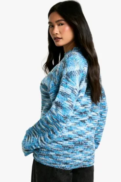 Oversized Jumpers|Jumpers*boohoo Chunky Knit Marl Boxy Knitted Crew Neck Jumper blue