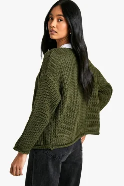Cardigans|Jumpers & Cardigans*boohoo Chunky Knit Button Detail Oversized Knitted Cardigan khaki