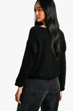 Cardigans*boohoo Chunky Knit Button Detail Oversized Knitted Cardigan black