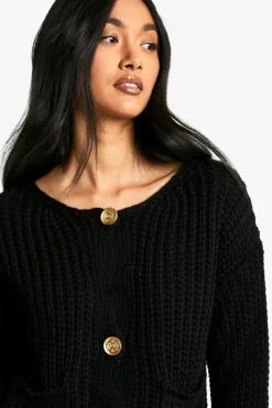 Cardigans*boohoo Chunky Knit Button Detail Oversized Knitted Cardigan black