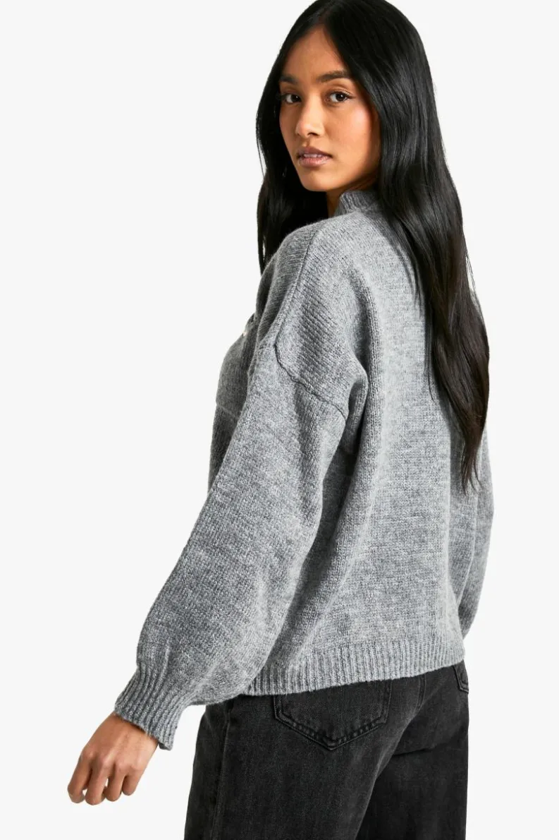 Cardigans*boohoo Chunky Knit Button Detail Oversized Cardigan charcoal