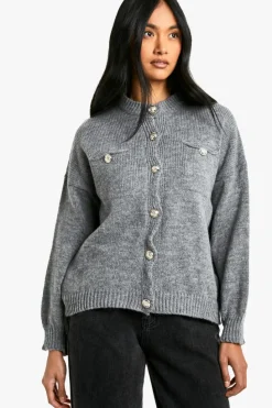Cardigans*boohoo Chunky Knit Button Detail Oversized Cardigan charcoal