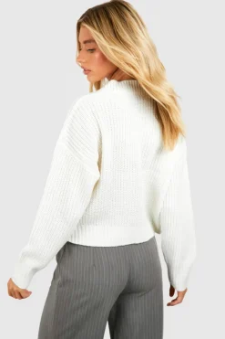 Cardigans|Knitwear*boohoo Chunky Knit Cropped Cardigan cream