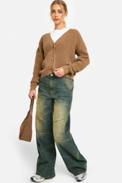 Cardigans*boohoo Chunky Knit Cropped Cardigan camel