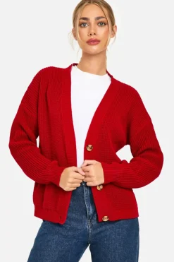 Cardigans|Knitwear*boohoo Chunky Knit Cropped Cardigan rich red