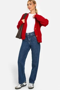 Cardigans|Knitwear*boohoo Chunky Knit Cropped Cardigan rich red