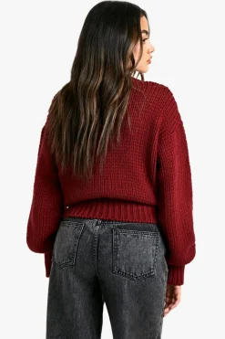 Jumpers|Knitwear*boohoo Chunky Knit Dropped Shoulder Boxy Fit Jumper wine