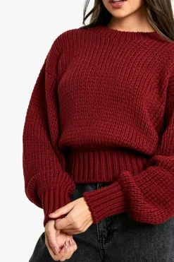 Jumpers|Knitwear*boohoo Chunky Knit Dropped Shoulder Boxy Fit Jumper wine