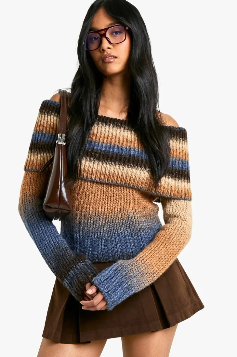 Jumpers|Knitwear*boohoo Chunky Knit Ombre Bardot Jumper multi