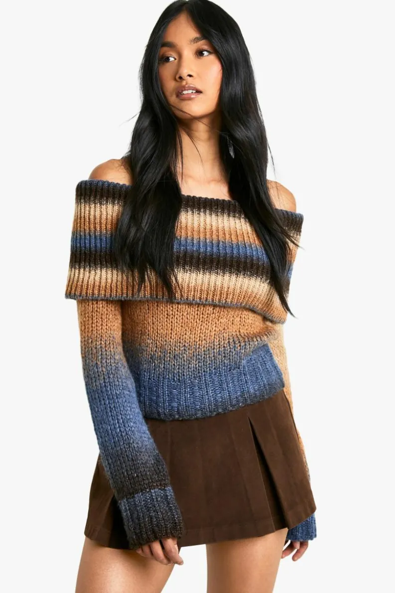 Jumpers|Knitwear*boohoo Chunky Knit Ombre Bardot Jumper multi