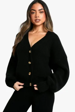 Knitted Co-Ords|Knitwear*boohoo Chunky Knit Oversized Cardigan and Wide Leg Trouser Co-Ord black