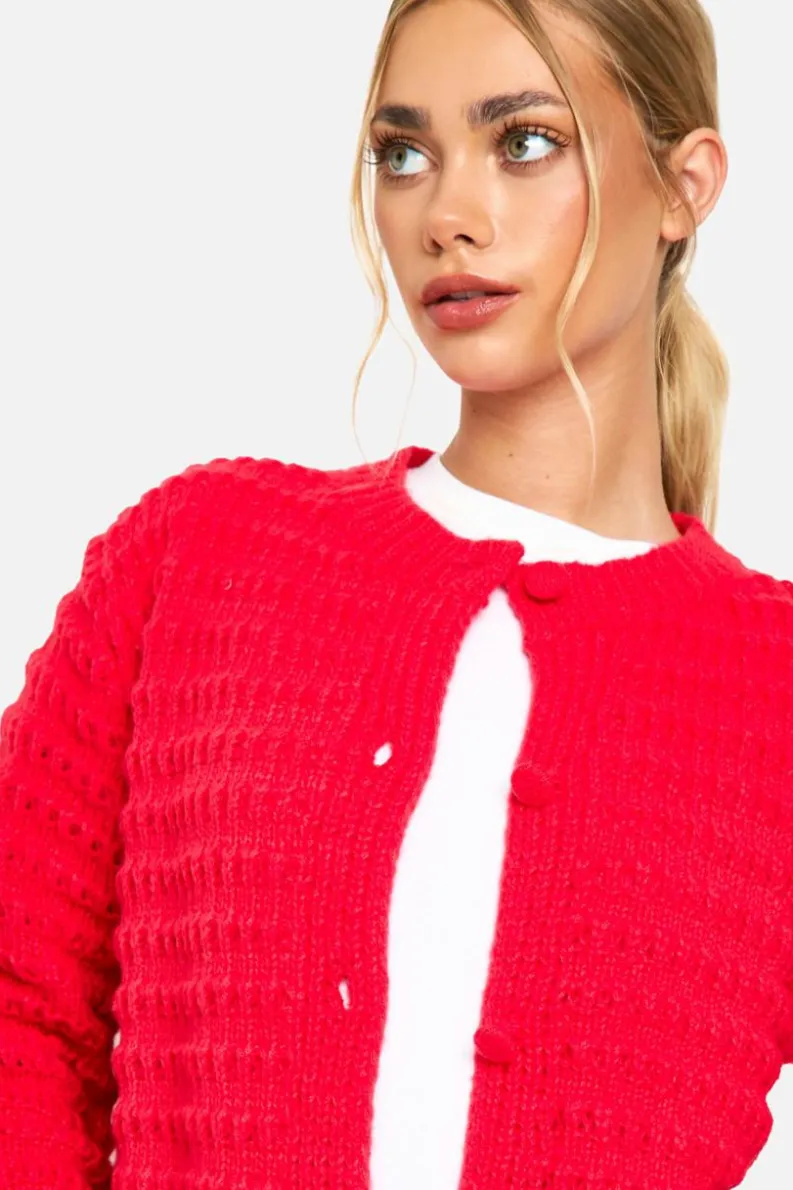 Cardigans*boohoo Chunky Knitted Cardigan red